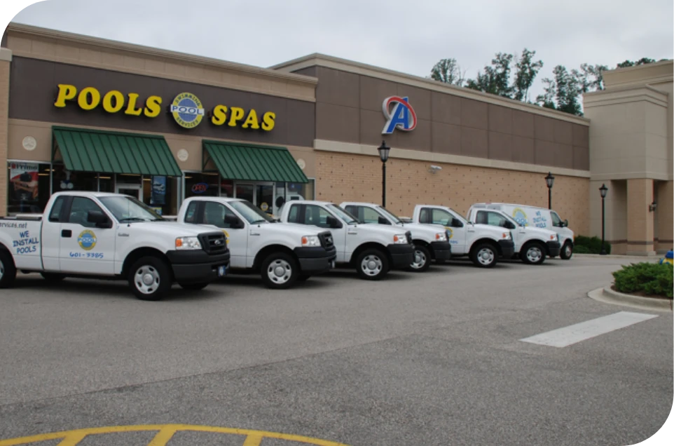 Swimming Pool Services retail store and service trucks in Lee Branch, Birmingham